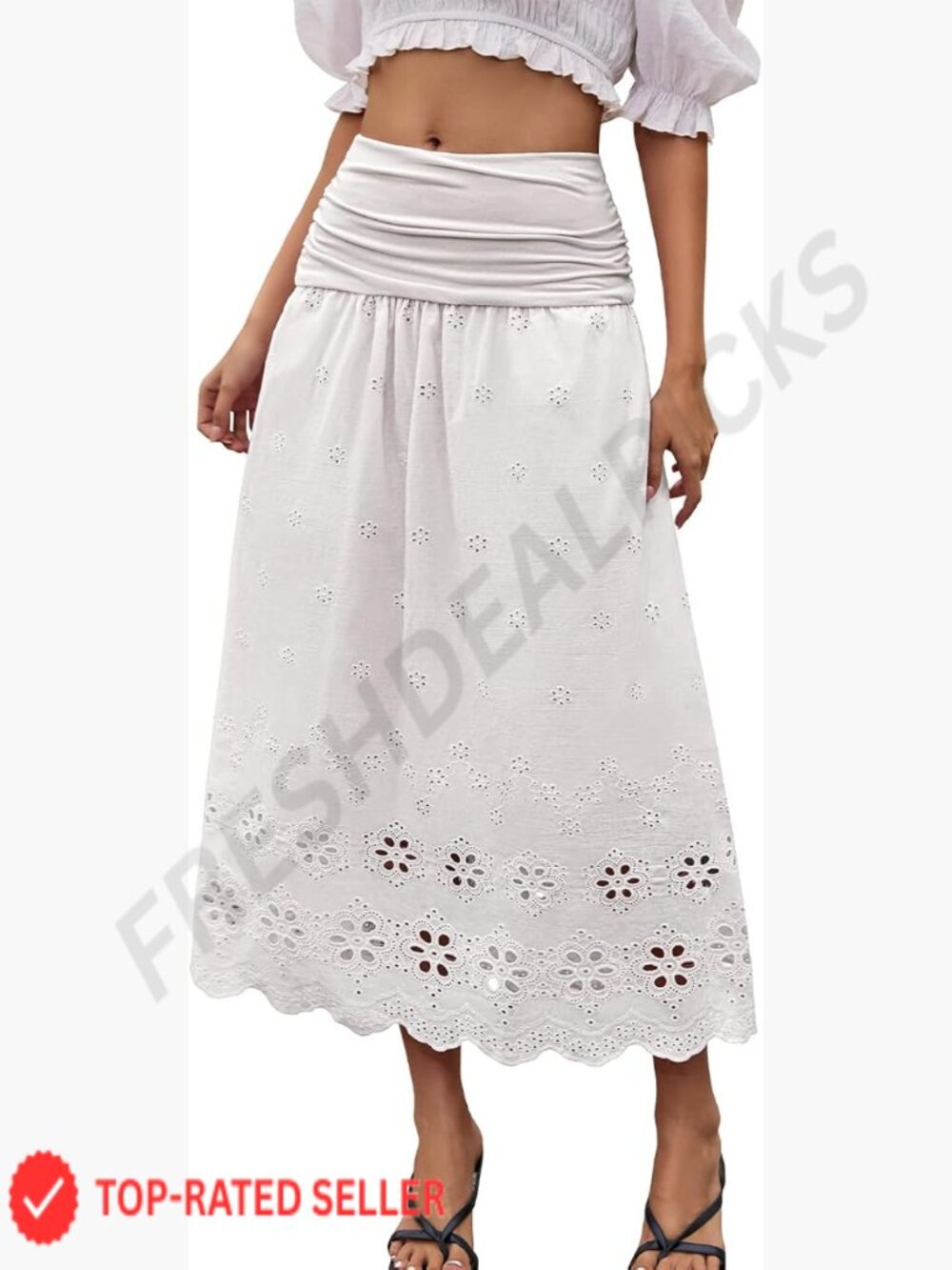 Boho Maxi Skirt A-Line High Waist Flowy Tiered Eyelet Lace Wedding Skirt